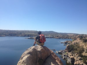 B2B Resident enjoying the view on a backpacking trip to Granite Dells in Prescott, AZ.